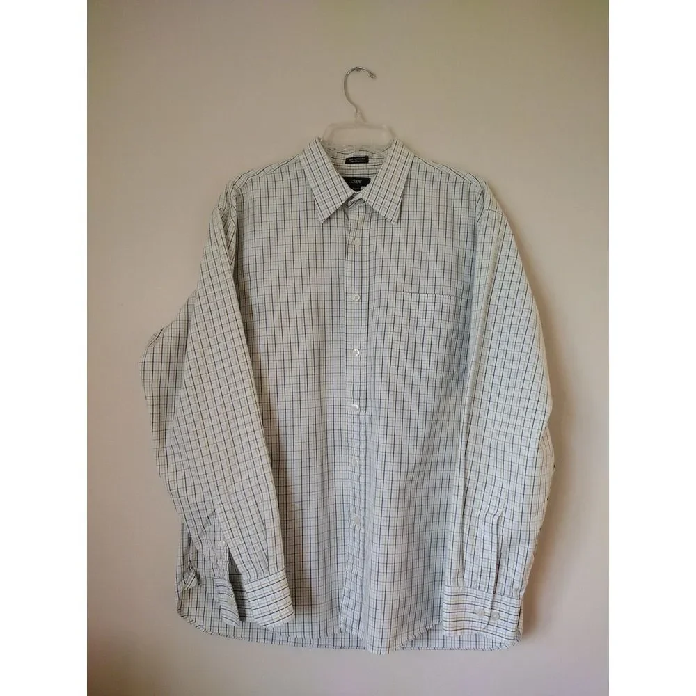 J. Crew Button-Up Shirt Men L Multicolor Plaid 80's‎ Two Ply Cotton Long Sleeve